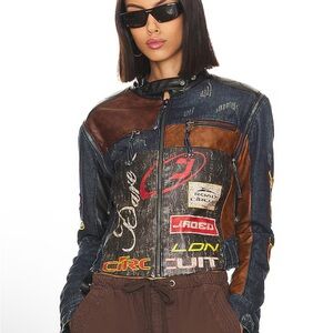 Jaded London Daytona Zip Off Sleeve Moto Jacket in Mutli